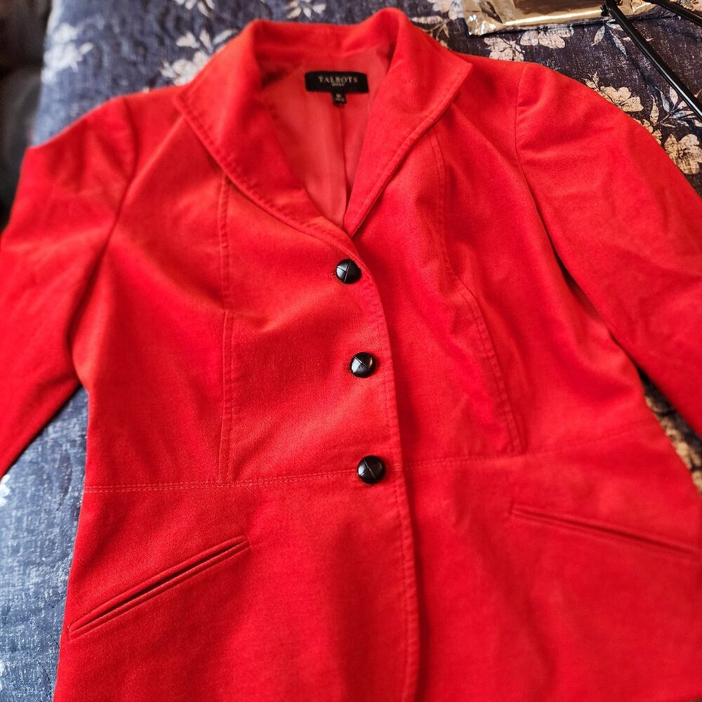 Talbot's red orange velvet blazer size 8p petite cotton blend peplum in back